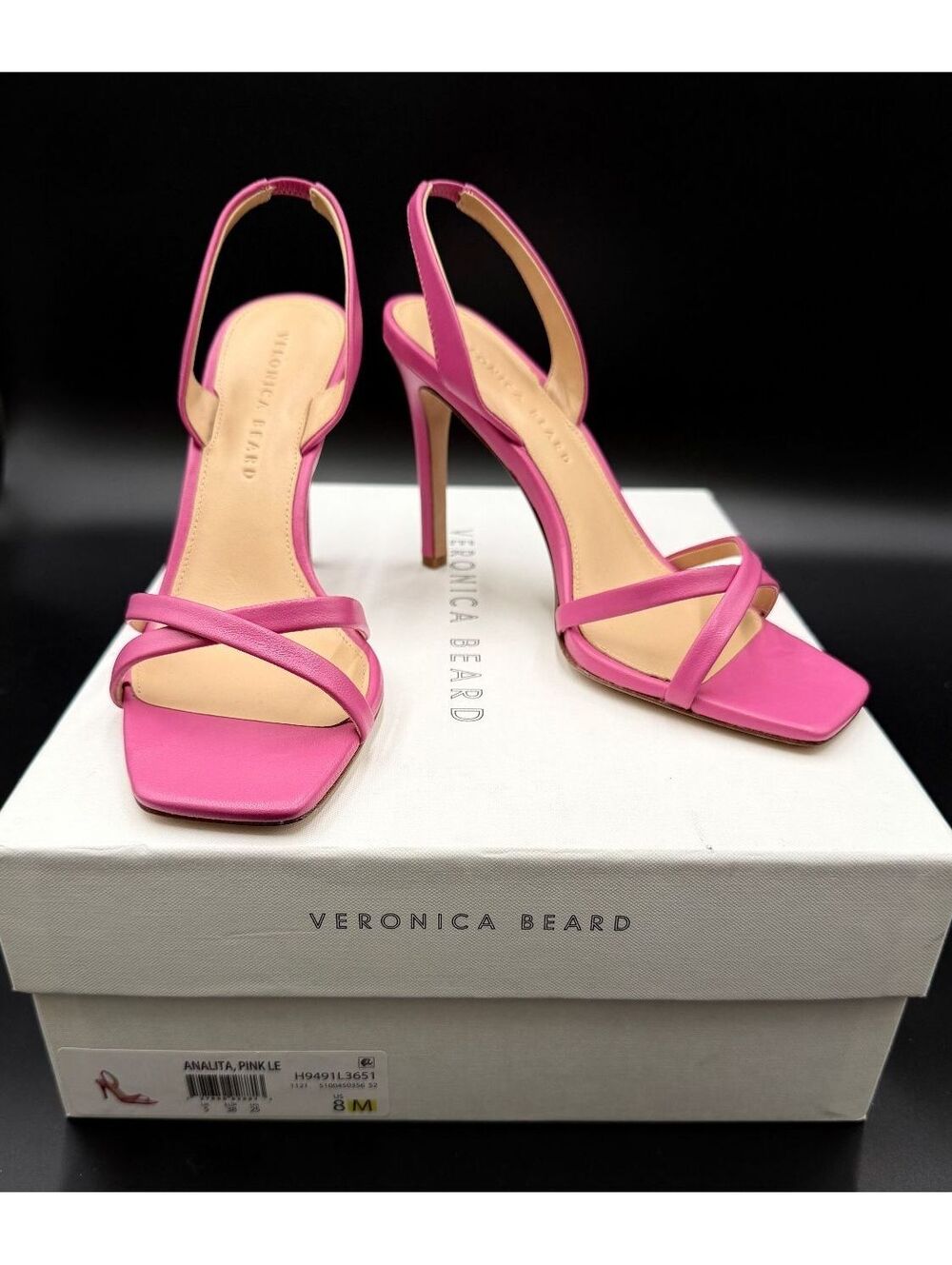 Veronica Beard Analita Pink Leather Slingback Strappy Stiletto Sandals Size 8